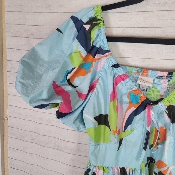 A NEW DAY LIGHT BLUE FLORAL BUBBLE PUFF SLEEVE MINI DRESS, SZ XS - Picture 6 of 13